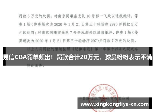 易信CBA罚单频出！罚款合计20万元，球员纷纷表示不满